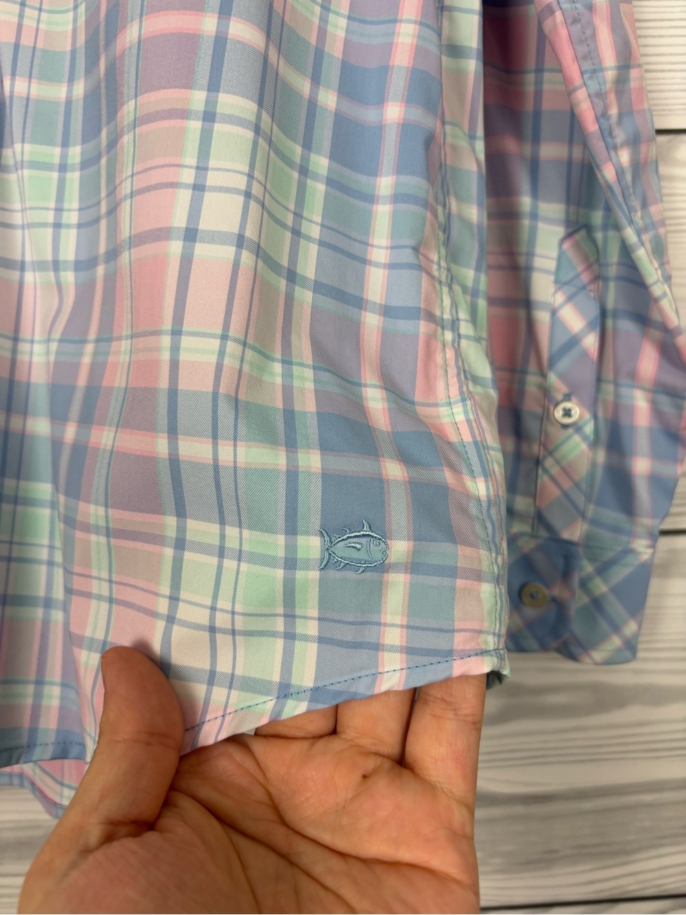 Southern Tide Intercoastal plaid popover blouse misty pink medium NWT - Picture 4 of 9